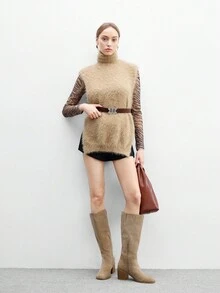 CUCCOO BIZCHIC 女士新款时尚通勤休闲系带扣粗跟英伦骑士摩托车中筒靴 - 杏色 - 查看 11