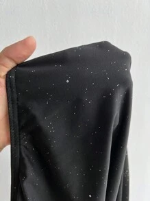 NU&NOW 大码女式休闲简约纯色不对称领紧身衣 - 黑色 - 查看 6