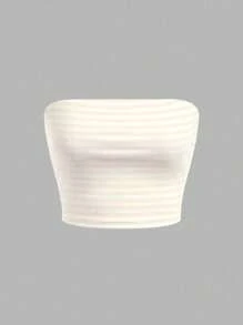 SHEIN EZwear Bộ 2 áo ống sọc vàng trắng thường ngày cho nữ - Nhiều màu - Xem 4