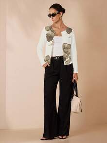 Glamance BiGraphic Women's Elegant Commuter Floral Print Jacket, Suitable For Summer Light Cardigan Women Cropped Blazer Floral Print Cardigan Women Floral Cardigan Women Blazers Printed Cardigan - White - View 3
