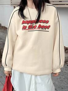 DAZY Tween Girls Crew Neck Thermal Lined Printed Sweatshirt, Fall - Beige - View 4