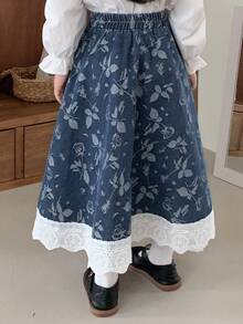 DAZY 小女孩的碎花牛仔裙度假 - 中等水洗藍 - 查看 6