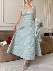 Modelyn Bộ 2 váy vest jacquard thanh lịch - Màu xanh Bạc hà - Xem 5