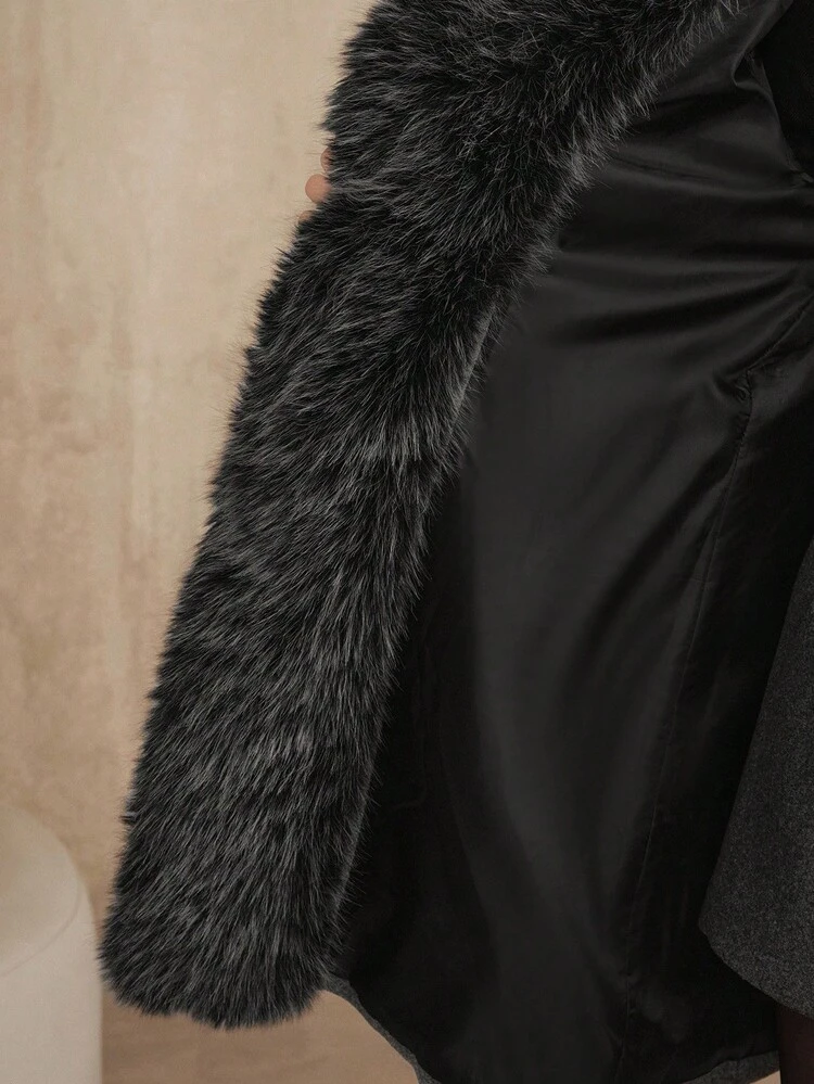 Casaco de Lã Elegante Cinza de Chegada Recente para Mulheres, Outono/Inverno