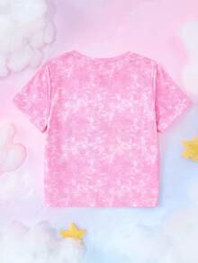 My Little Pony X SHEIN Young Girl Casual Daily Street Chic Cartoon Pegasus & Letter Tie-Dye Print Short Sleeve T-Shirt, Summer Pony Shirt Girls T-Shirt Pink T-Shirt Kawaii Shirt - Pink - View 2