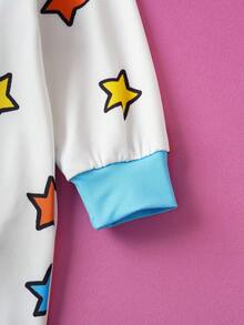 Nick 90s | SHEIN Baby Boy Cartoon Cute Cartoon Figure Graphic & Colorful Star Print Blue & White Contrast Long Sleeve Jumpsuit, Suitable For Autumn/Winter Fall