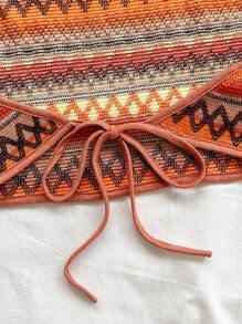 Soleia Canotta corta con stampa geometrica e allacciatura a fiocco sulla schiena, top crop primaverile da donna