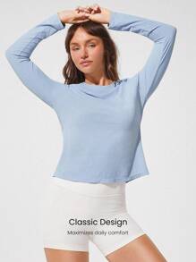 GLOWMODE Tee Time Essential Hip Length Long-Sleeve Active Top Daily Casual Machine Washable  Spring Summer - Baby Blue - View 3