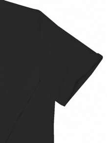 Manfinity Homme Men's Solid Color Button Design Short Sleeve Casual Shirt Men Black Shirt - Black - View 3