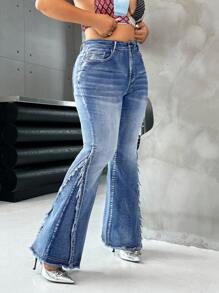SHEIN ICON Jeans bleus grande taille extensibles évasés, pantalon Y2K pour l'automne et l'hiver, pantalon à jambes coupées, style rétro - Jean clair - Voir 7