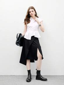 CUCCOO BIZCHIC 时尚英伦风女式后拉链靴，黑色针织弹力圆头平底厚底踝靴，圣诞节必备