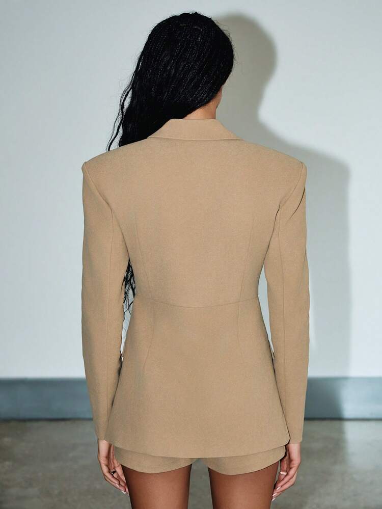 KIZN Fitted Button Front Blazer With Shoulder Pads