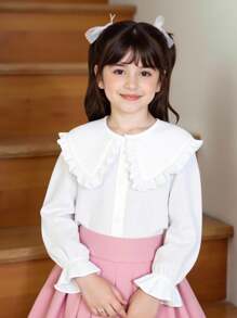 SHEIN 年轻女孩休闲白色纹理长袖衬衫 - 白色 - 查看 3