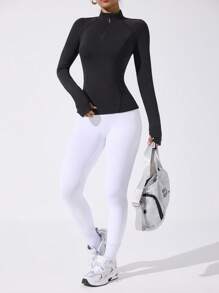 Dewbera 女士基本款简约长袖瑜伽夹克 - 黑色 - 查看 5