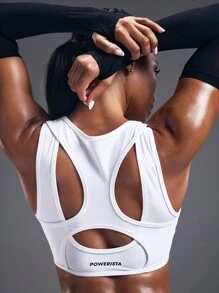 Powerista Regular Length High Support Sports Bra In White Knitted Fabric For Gym Sessions - White - View 3