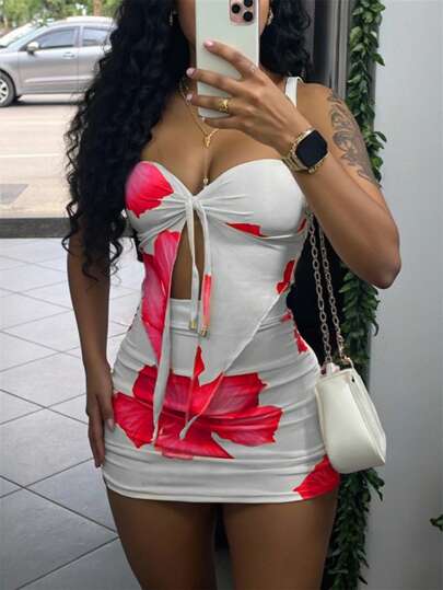 INAWLY Women's Summer Vacation Camisole Top And Mini Skirt 2 Pieces Set