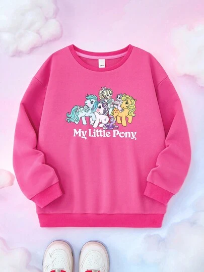 My Little Pony X SHEIN 青少年女孩卡通图案圆领长袖套头衫