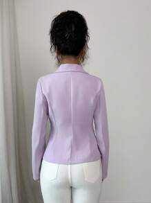 SHEIN Clasi 女士纯色无领单扣休闲西装外套 - 淡紫色 - 查看 2