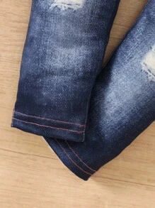 SHEIN Bộ 2 áo dài tay và quần jeans mới cho bé gái, mùa thu - Màu Hồng Tươi - Xem 5
