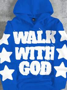 SHEIN Bolty Christian Blue Sweatshirt For Tween Boys With Long Sleeves And Bold Walk With God Design God Sweatshirt Walk With God Sweatshirt Christian Sweatshirt Star Sweatshirt,In Fall/Winter - Blue - View 3
