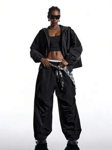 TrendSteals 2025 New Arrive Minimalism Fall Women's Casual Versatile Solid Color Hooded Jacket - Black - View 7