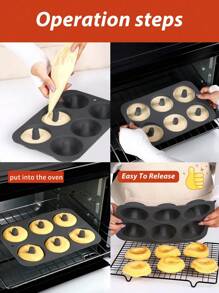 SHEIN Basic living 1pc Multi Grid Dark Grey Donut Shaped Cake Mold, Silicone Bread Mold For DIY - Dark Grey - View 6