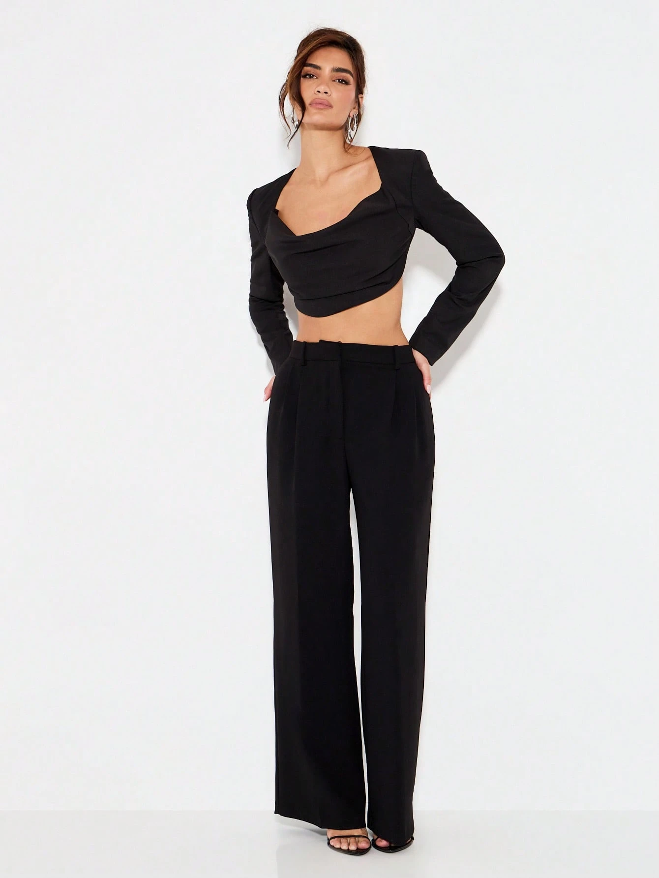 KIZN Long Sleeve Cropped Blazer With Square Neckline