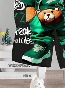 SHEIN Young Boy's Cool Cartoon Bear Print 2 Pieces Summer Outfit Set: Short Sleeve T-Shirt And Shorts - White - View 6