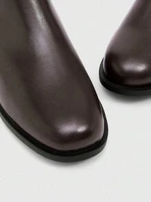 CUCCOO BIZCHIC 女士时尚英伦风格后拉链咖啡色弹力靴，圆头平底踝靴