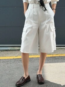 Livesso Women's Cargo Pocket Wide Leg Loose Casual Denim Shorts