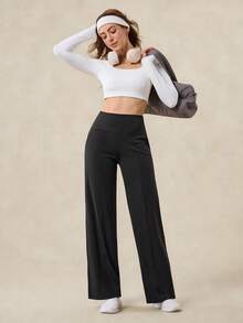 OutZeal Women Sports Pants Daily Casual Lounge Buttery Soft Knitted Sweat Wicking High Waist Straight Legs With Pockets - Black - View 7