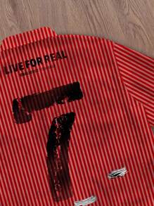 Manfinity Roghcode Men's Letter Striped Short Sleeve Single-Breasted Casual Cropped Shirt