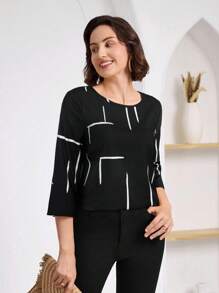 Miaspire 女士休闲撞色条纹衬衫，春夏款 - 黑與白 - 查看 6