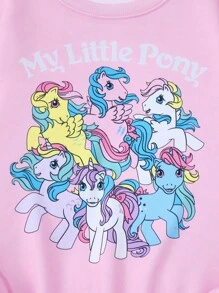 My Little Pony X SHEIN 2 件套青少年女孩字母和卡通图案圆领长袖运动衫和短裤套装 - 彩色 - 查看 4