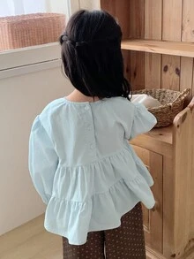 Dazy Kids 小女孩可爱刺绣长袖衬衫 - 藍色 - 查看 6