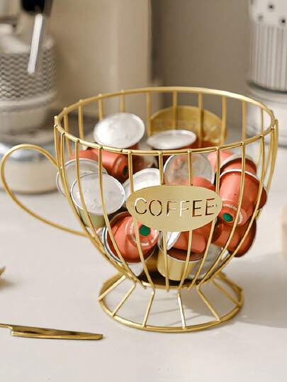 1 pièce Porte-capsules de café de style nordique doré, organisateur de collation de luxe léger pour la maison, étagère d'affichage pour café-bar