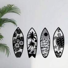 1pc Metal Surfboard Wall Decor - Summer Beach Signage With Turtle, Palm Tree Design - Coastal Hanging Wall Art For Door & Home Decor,Home Decor ,Room Decor,Wall Decor