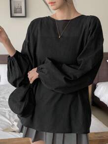 DAZY Áo sơ mi trơn màu đen rộng rãi, thường ngày dành cho nữ, Thu/Đông - màu đen - Xem 3