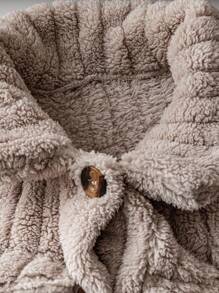 SHEIN PETITE CURVE Plus Size Casual Solid Color Coral Fleece Jacket, Autumn/Winter - Grey - View 5