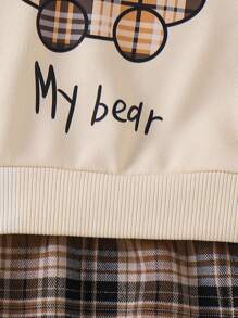 Infant/Toddler Girls Apricot Color Bear Patchwork Plaid Pleated Dress - Apricot - View 6