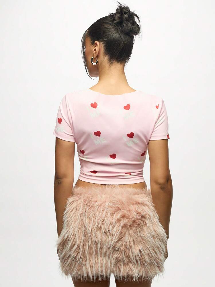 SUMWON WOMEN Faux Fur Mini Skirt With Heart Pattern