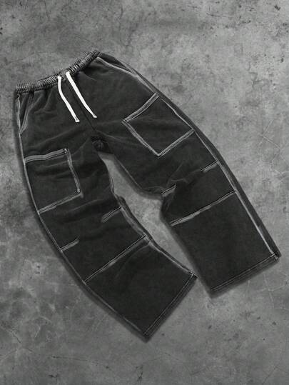 Street Life Pantalones de chándal holgados de estilo callejero americano con cintura elástica y cordón para hombres