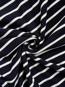 SHEIN Maternity Striped Square Neck Long Sleeve Casual Nursing Top Nursing Maternity Tops Maternity Tops Maternity Shirts Striped Maternity Tops Maternity Clothes - Navy Blue - View 7