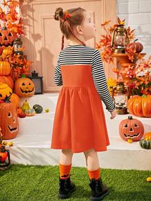 SHEIN 适合年轻女孩参加万圣节派对的时尚可爱女童秋冬连衣裙 - 黑色 - 查看 2