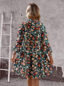 EMERY ROSE Casual Ditsy Floral Mini Dress For Women, Suitable For Summer, Multi-Layer Ruffle Skirt, Puff Sleeve, Retro Ditsy Ditsy Floral,Casual Dresses For Women Chic Dress - Multicolor - View 2