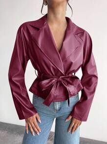 Firerie Women's Casual Elegant Wine Red Waist Tie Trench Coat Jacket/Fall Women/Winter For Women/Winter Jacket Women /Back To School /Back To School Women/Halloween/Christmas/Business Casual Women/Teacher /Club/Punk/ Techno/Old Money Style