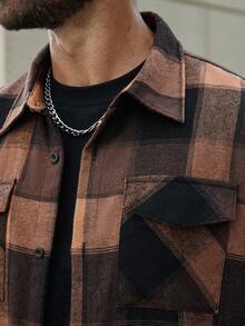 Manfinity Homme Camicia casual a maniche lunghe con motivo a quadri, taglia oversize, per uomo. Camicia in flanella da esterno, stile western, camicie a quadri da uomo, camicia in flanella marrone per uomo