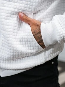 Manfinity Homme 男士运动衫 运动衫，成熟街头风格纹理面料 白色拉链连帽衫 男士白色绗缝夹克 白色连帽夹克 男士纹理拉链夹克 男士白色休闲夹克 - 白色 - 查看 6