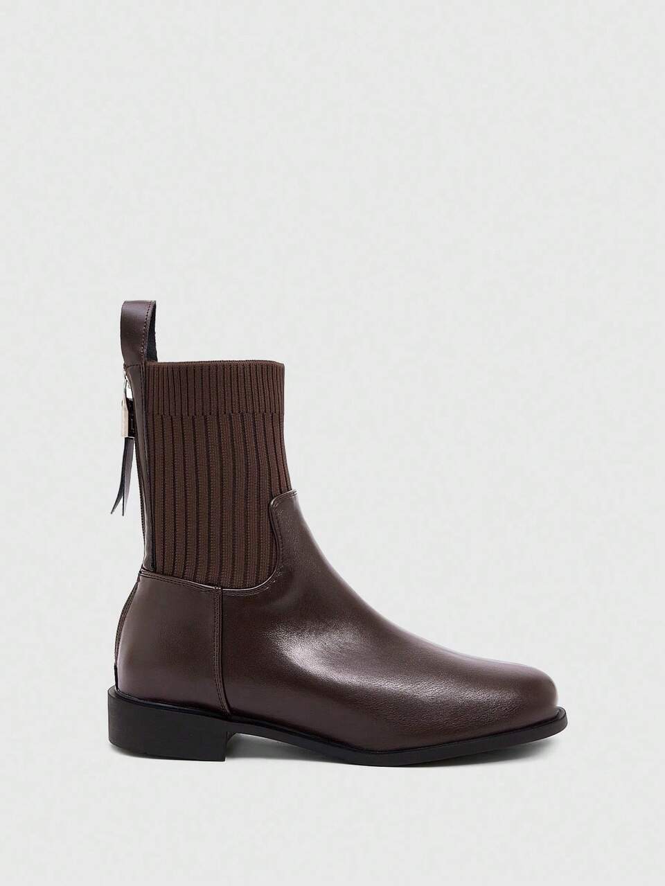 CUCCOO BIZCHIC Women's Fashionable British-Style Back Zipper Coffee Elastic Boots, Round Toe Flat Ankle Boots For Christmas Spring Shoes