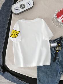 TOM & JERRY X SHEIN Young Boy Summer Casual Street Cartoon & Letter Graphic Short Sleeve T-Shirt - White - View 2